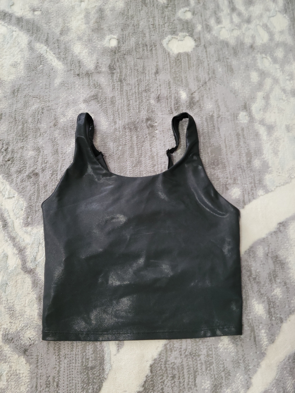 Old Navy Black Leather Look Scoop Cropped Top With Bra Attached Size M